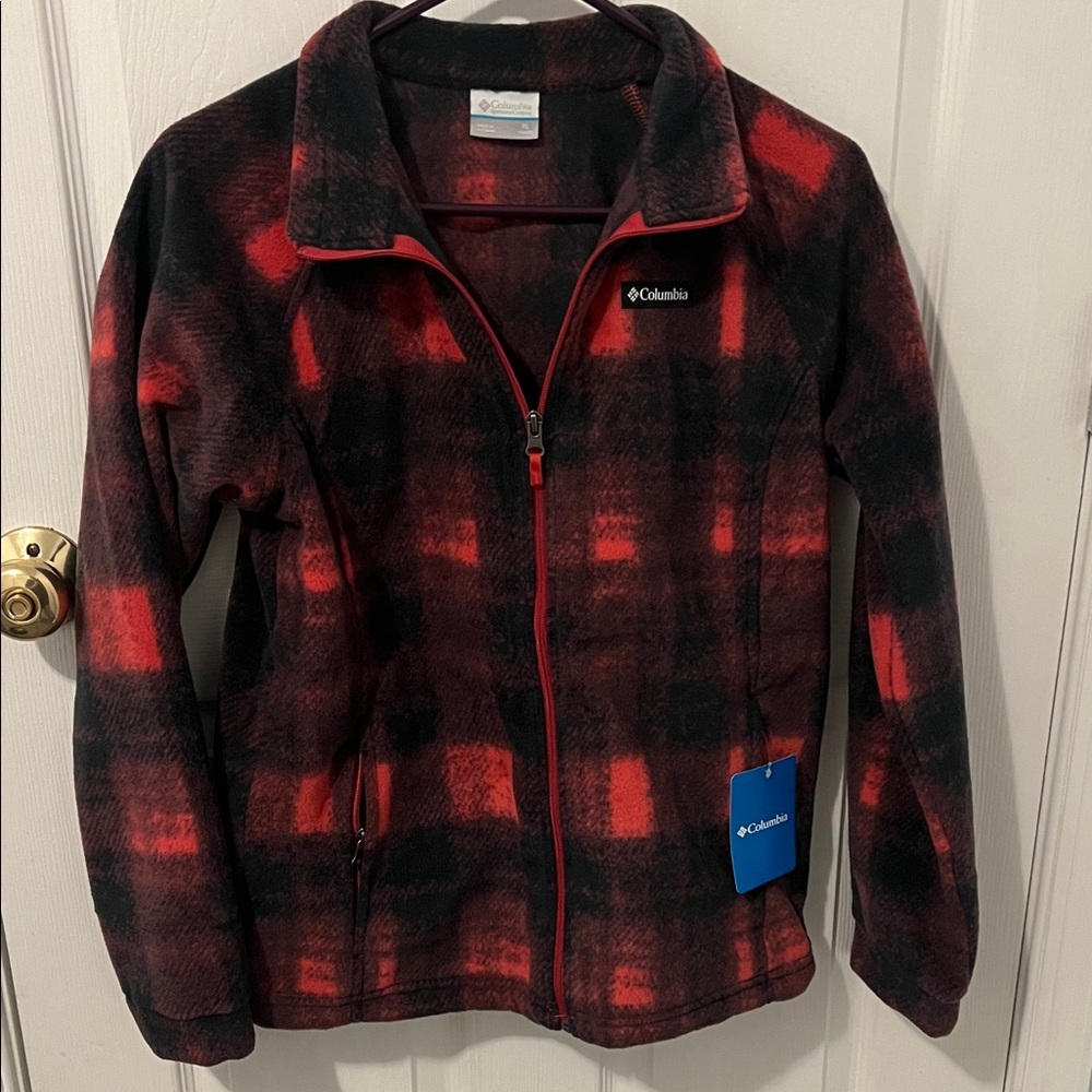 Girls Columbia Red and Black Checkered Fleece Jacket